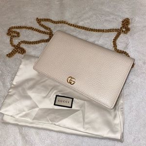 Gucci White Petite Marmont Chain Bag